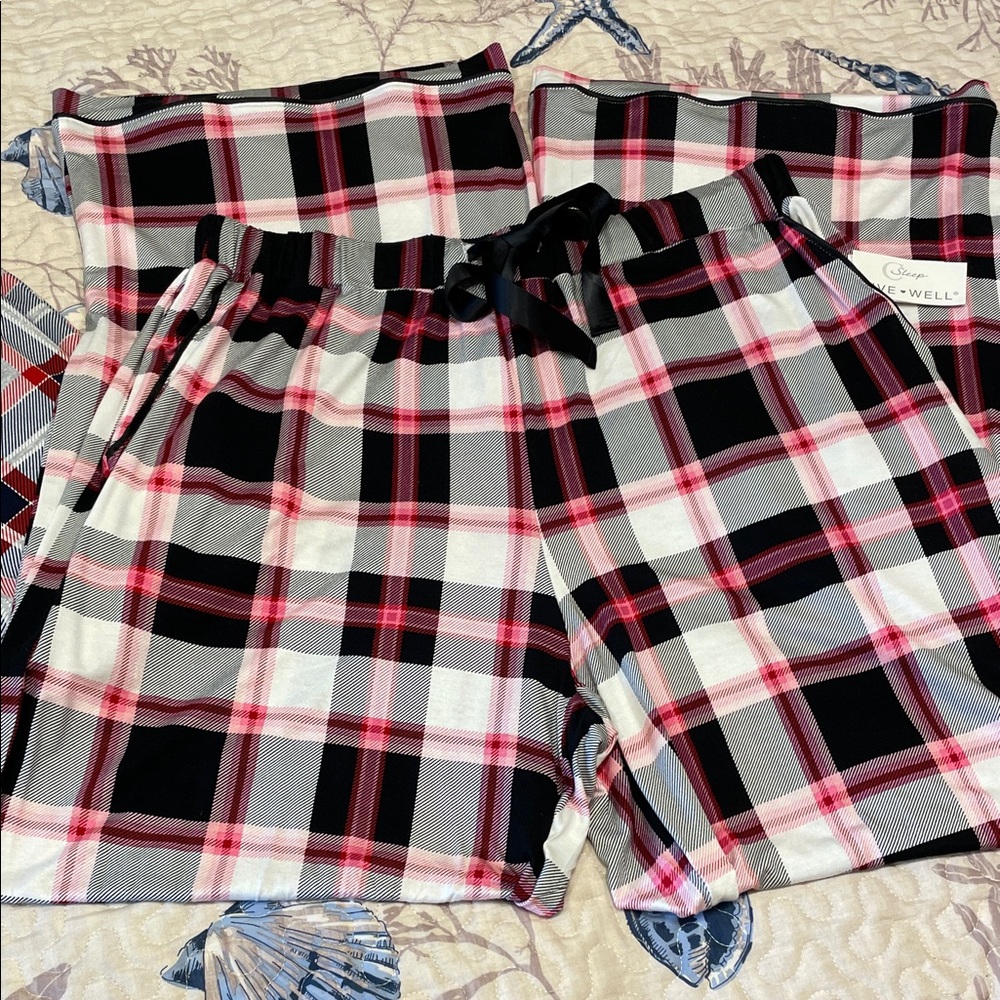 2-Plaid Pajama Bottoms in Red and Black & Red & Blue, NWT